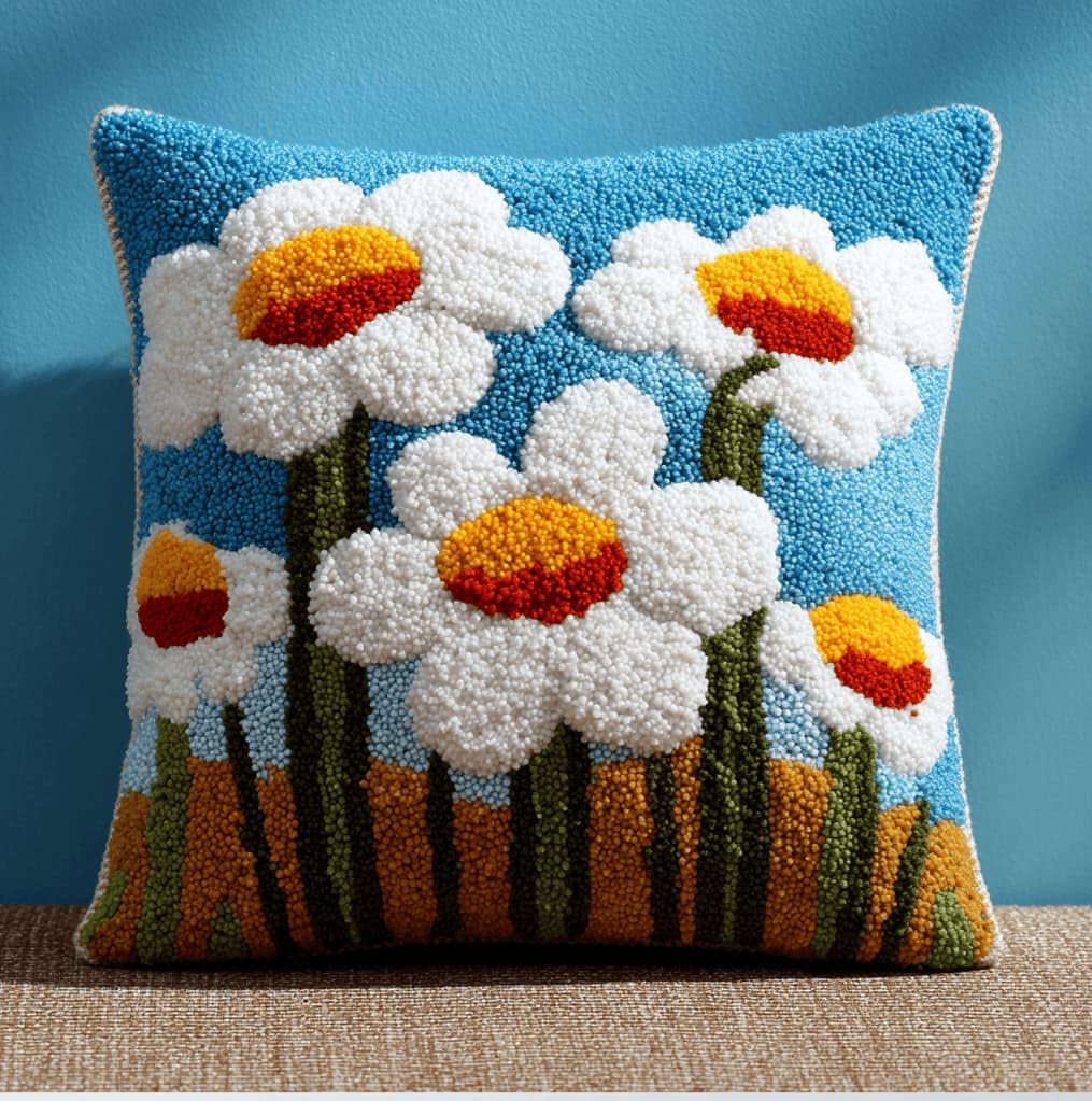 Kitquiver Latch Hook Kits for Adults Lily Rug Cover Pillowcase Beginner DIY Needlework Embroidery Kits Handmade Set Craft Sofa Home Decor 43X43Cm