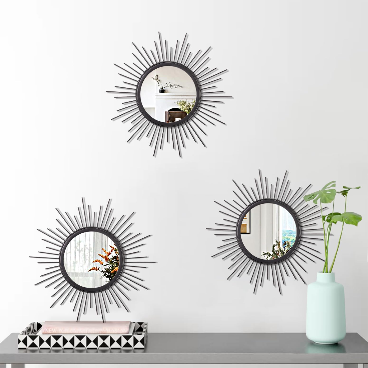 Amazon.com: 3 Pack Black Metal Wall Mirrors Sunburst Wall Mirrors