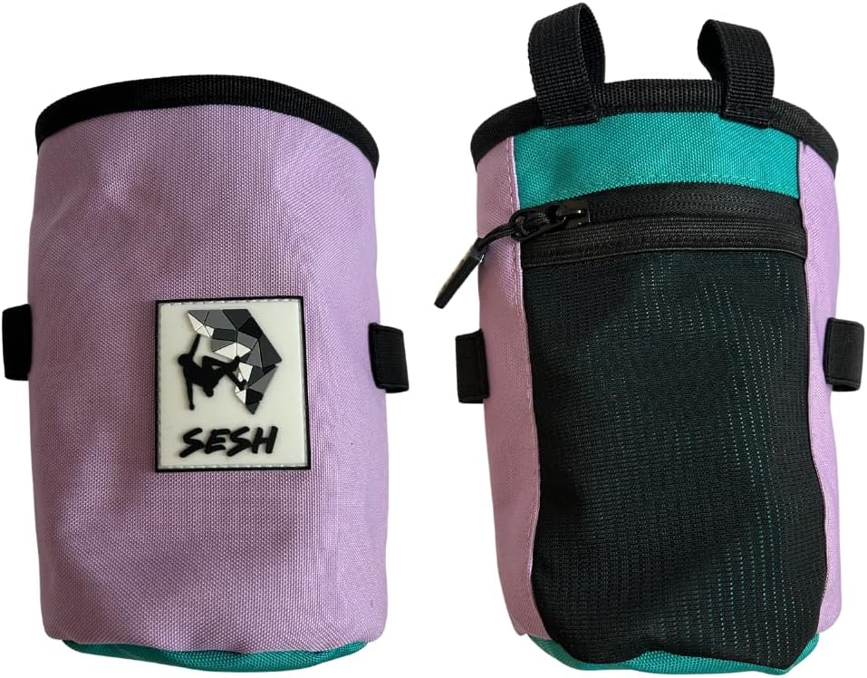 SESH Chalk Bag - Large Size Chalk Bag for Climbing & Bouldering with Magnetic Closure, 2 Brush Holders, & 1 Side Pocket with Mesh Organizer - Removeable Chalk Pouch