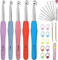 Vista 9 de Juego de ganchos de ganchillo de 12 tamaños, juego de 51 hilos de ganchillo para principiantes, agujas de tejer con asas ergonómicas para manos