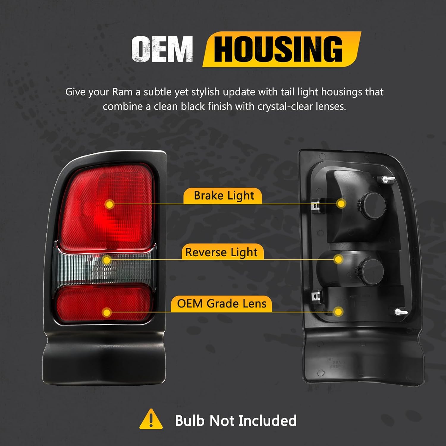 BUNKER INDUST Tail Light Assembly Compatible With 1994-2001 Dodge Ram 1500/1994-2002 Ram 2500/3500 Rear Brake Tail Lamp, Driver & Passenger Side (Bulbs Not Included)