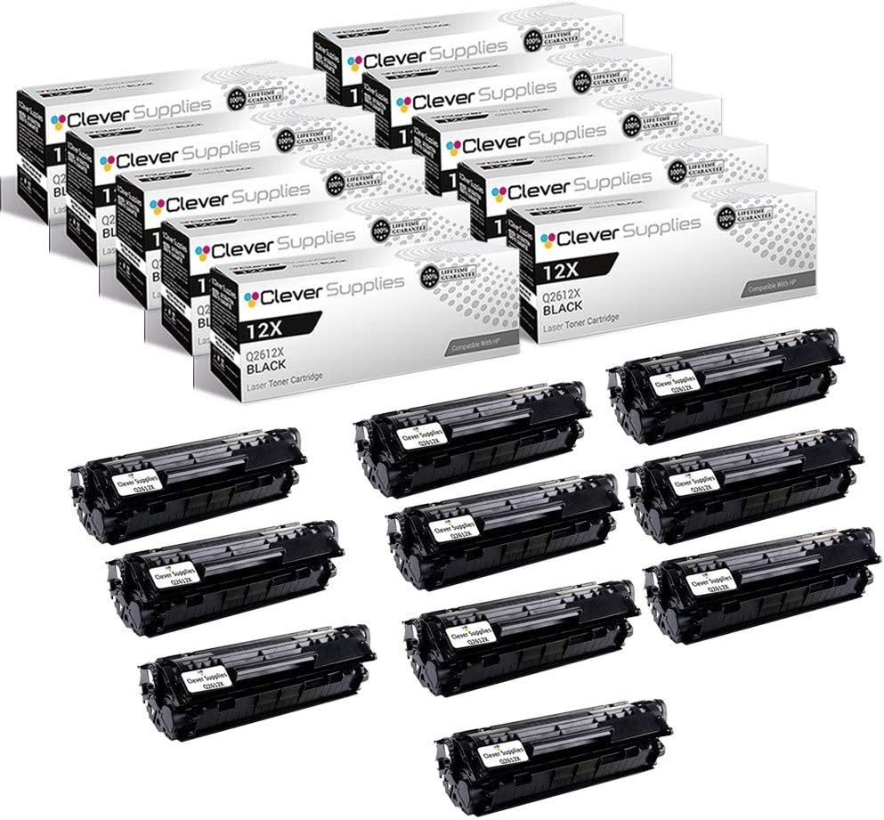 CS Replacement Toner Cartridge Compatible with HP Q2612A Q2612X Black 1010 1015 1018 1020 1022 1022N 1022NW 3015MFP 3020MFP 3030MFP 3050MFP 3050Z 3052MFP M1005 MFP 10 Pack
