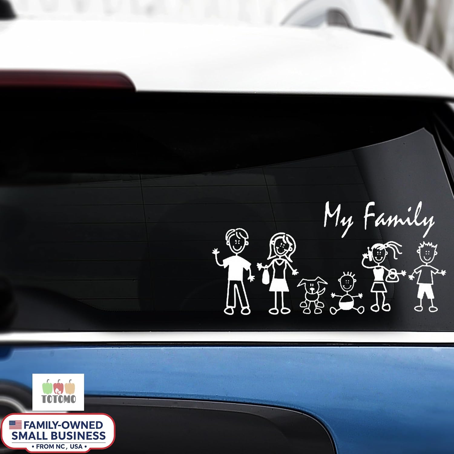 TOTOMO 48 Stick Figure My Family Car Stickers with Pet Dog Cat Fish Rabbit Bird Family Car Decal Sticker for Windows Bumper