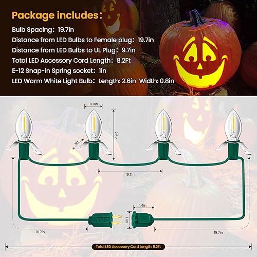 Miniatura 6 de Sistema de iluminación, cable de accesorios verde de 8.2 pies con 4 bombillas LED C7 de repuesto, cable de luces de molde por soplado con enchufe