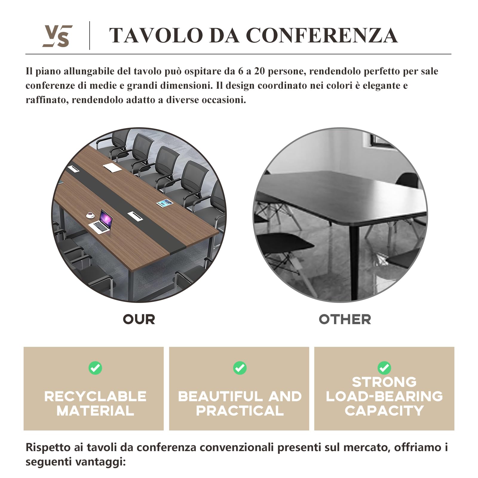 Grande Tavolo Riunioni Ufficio – Tavolo Conferenza Moderno con Passacavi,Struttura in Metallo Robusta,Design Rettangolare Nero-Bianco per 8–12 Persone (senza sedie)