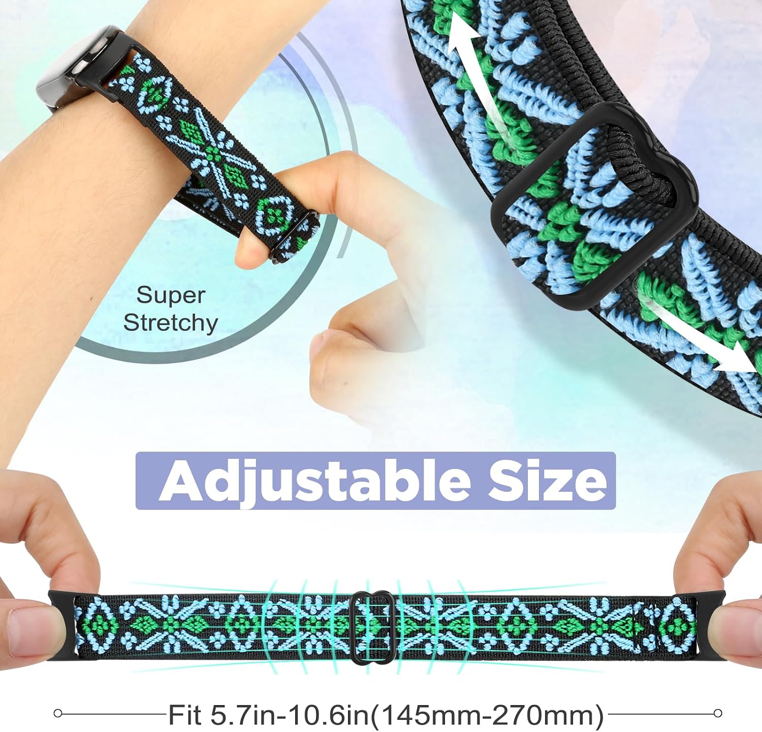 Bcuckood Elastic Bands Compatible with Xiaomi Smart Band 10/9/8 for Women Men, Stretchy Solo Loop Soft Nylon Elastic Strap Replacement Wristband for Xiaomi Mi Band 10/9/8，3 PCS image 4