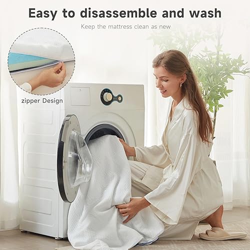 Miniatura 8 de WAVV Cubrecolchón de espuma viscoelástica de gel de 3 pulgadas, tamaño Queen, funda de colchón de caja de huevos, almohadilla de enfriamiento, con