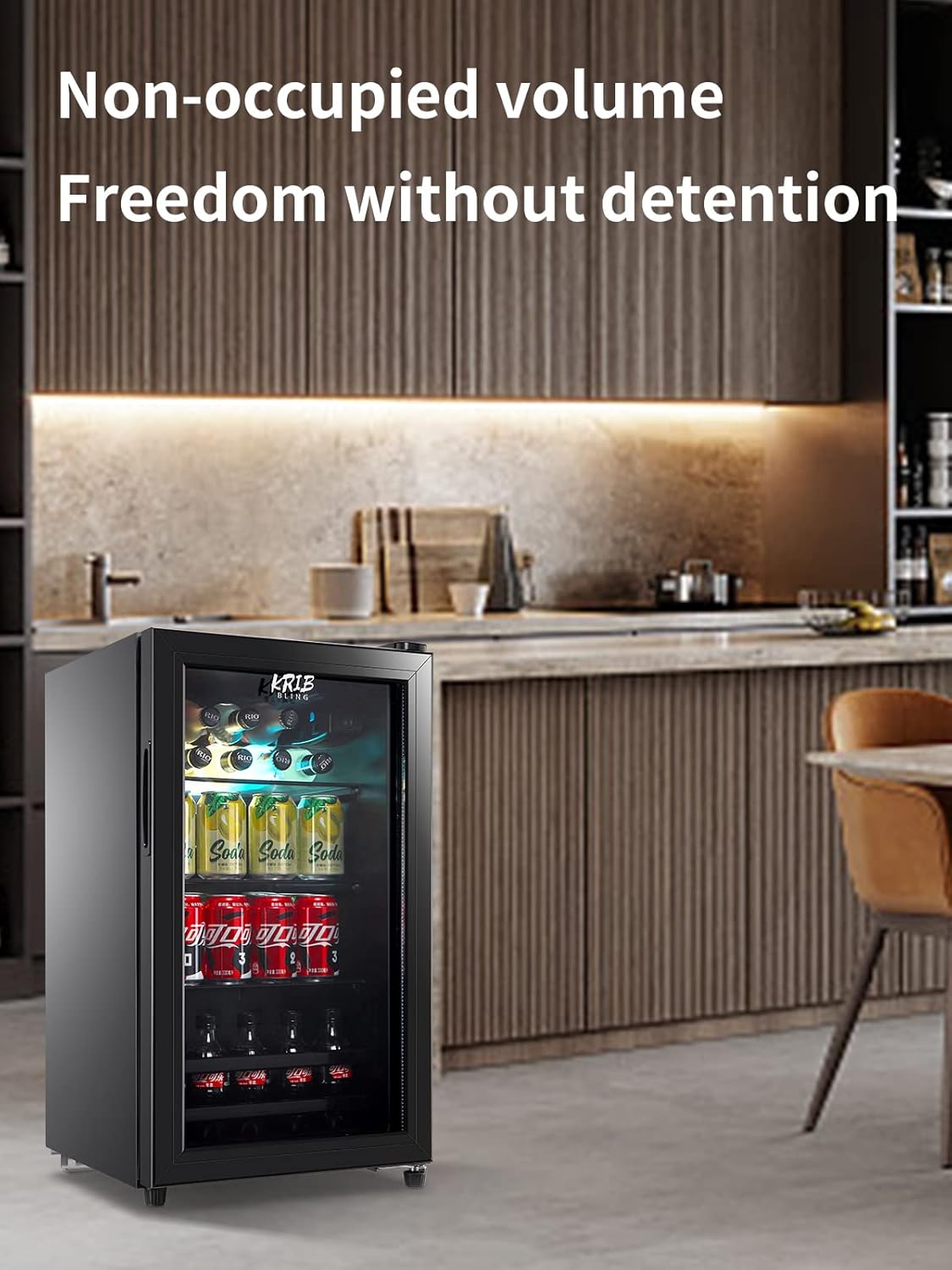KRIB BLING Beverage Refrigerator Cooler 120 Can Freestanding Beverage Cooler with Adjustable Shelving Glass Door for Beer Soda or Wine for Home Office or Bar, Black, (KB02 FLB-60)