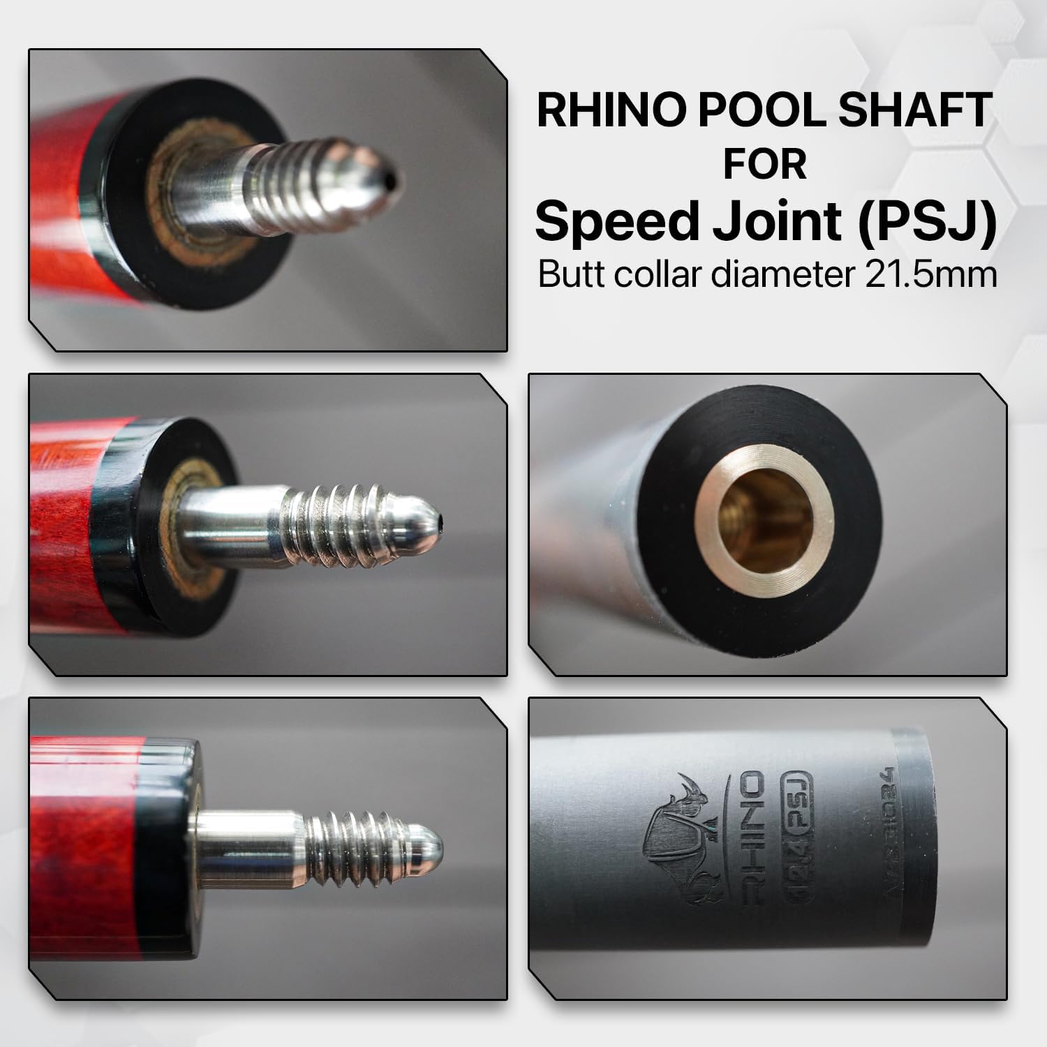 RHINO - 30" / Speed Joint (PSJ) Carbon Pool Cue Single Shaft, Tip 11.8mm,12.2mm,12.4mm,12.5mm,12.6mm,12.7mm,12.8mm,12.9mm,10.5mm Low Deflection Technology, Ultra-Smooth, pro Taper