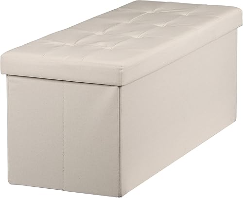 Miniatura 60 de LEMY Banco de almacenamiento otomano plegable de 43 pulgadas, taburete reposapiés con divisor de madera y gran espacio de almacenamiento, taburete