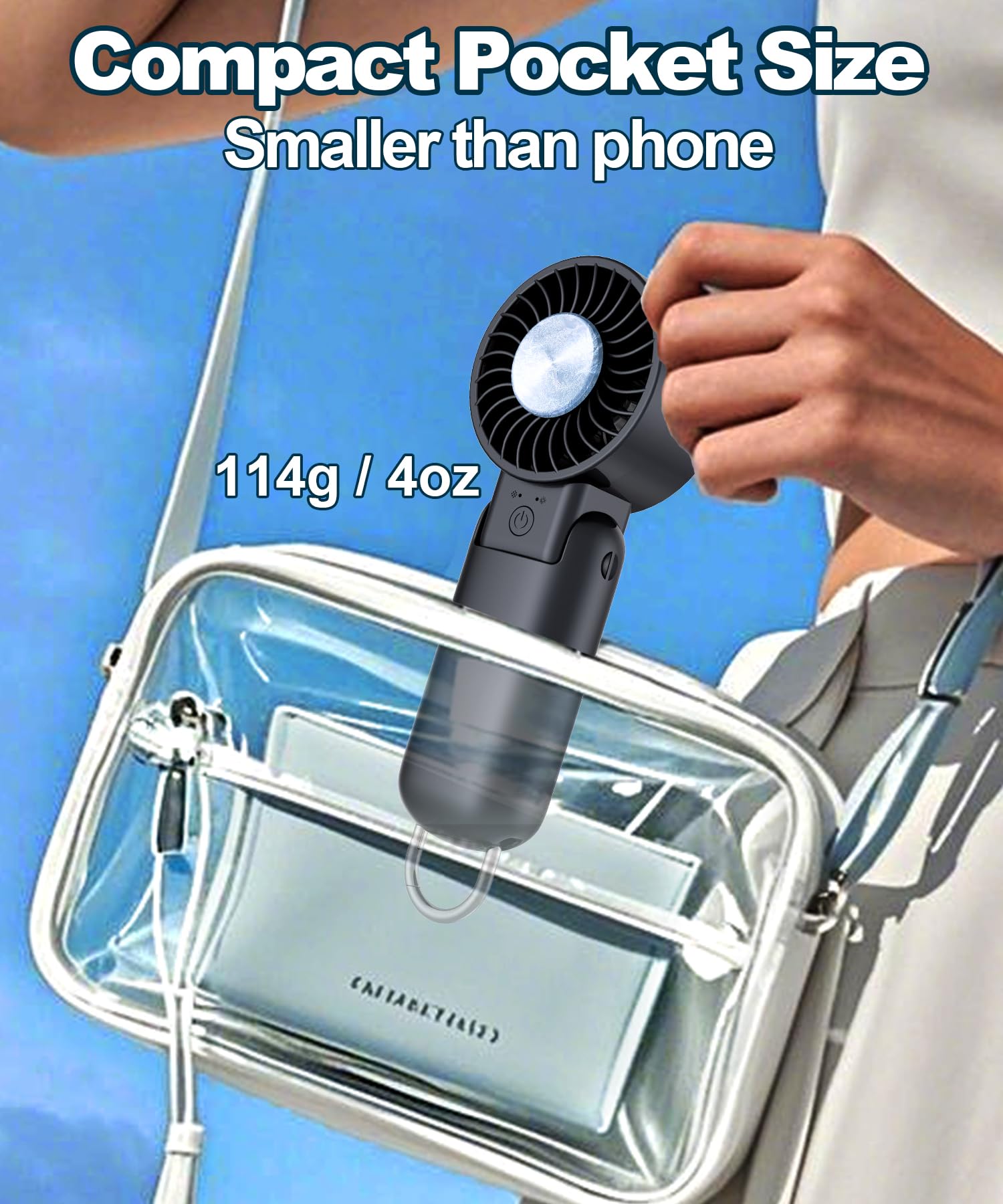 Ventilatore portatile portatile con display a LED, turbocompresso, raffreddamento a lunga durata, 5 velocità, 113,4 g, leggero, ricaricabile tramite USB, mini ventilatore personale, regalo per donne