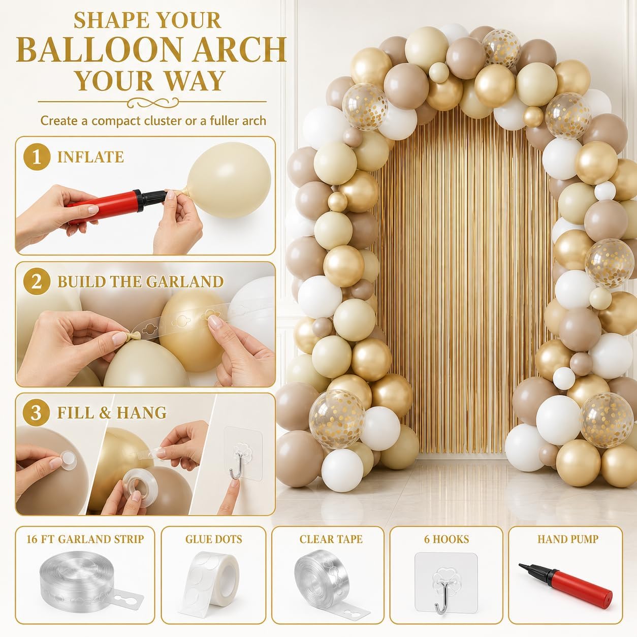 TIZZ White and Gold Birthday Decorations for Women, Balloon Arch Kit image 4