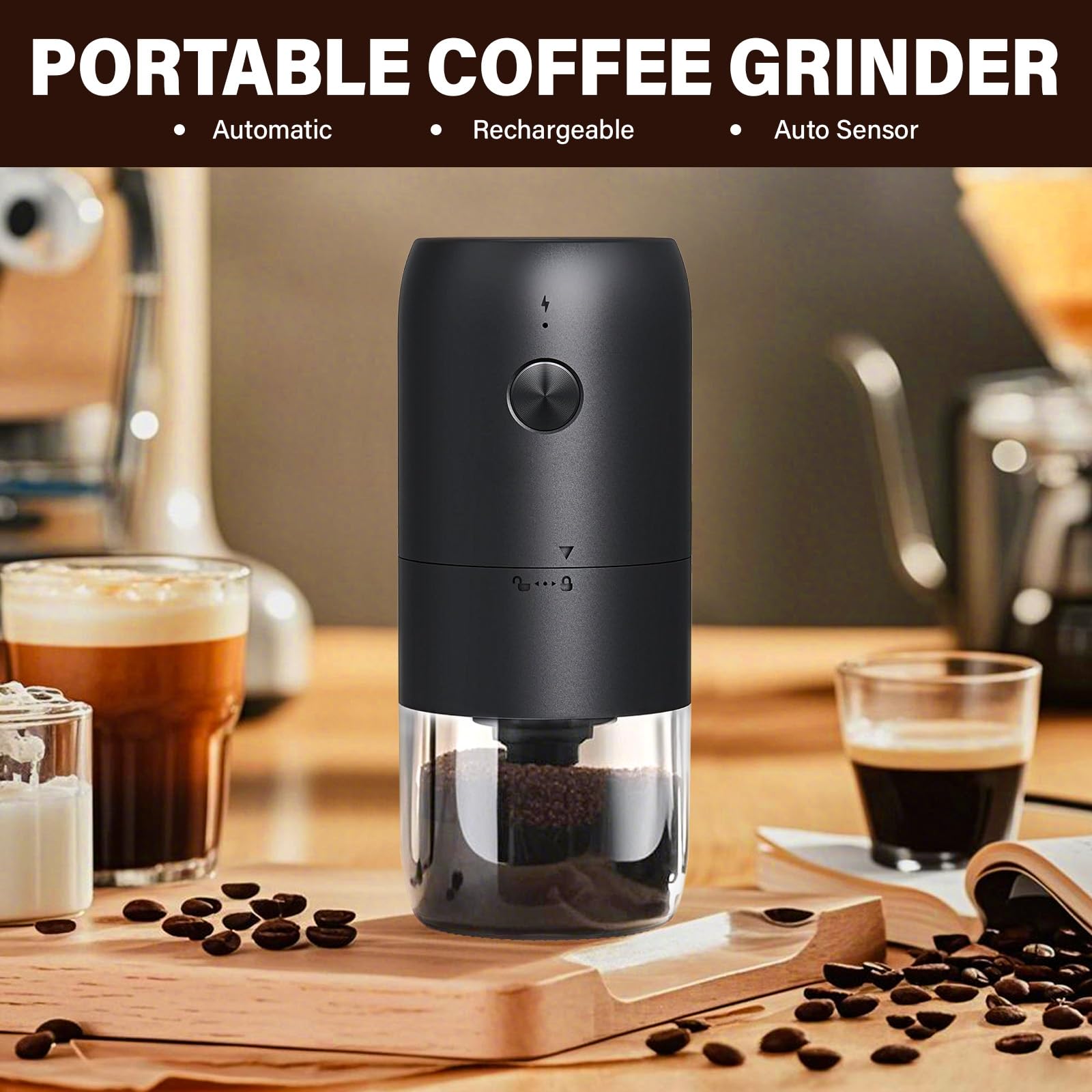 Macinacaffè Elettrico Portatile,Ricaricabile Tramite USB Coffee Grinder Rugosità Regolabile Capacità,Coffee Grinder con Macina Conica,Una Inizio Chiave Macinino Caffè per Casa,Ufficio