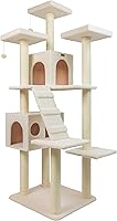 Armarkat B7701 Cat Tree Tower - 77" Ivory Multi-Level with 2 Condos, Ramp, 3 Perches, Sisal Posts - Cat Daddy Approved