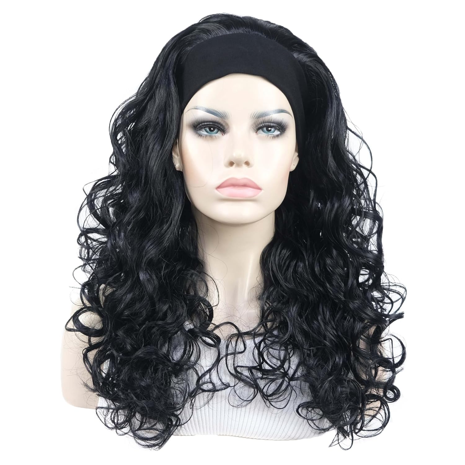 Aimole Long 22" Curly 3/4 Women Wigs With Headband Soft Layered Wig Heat Resisting Fiber Synthetic Hair (27 Strawberry Blonde)