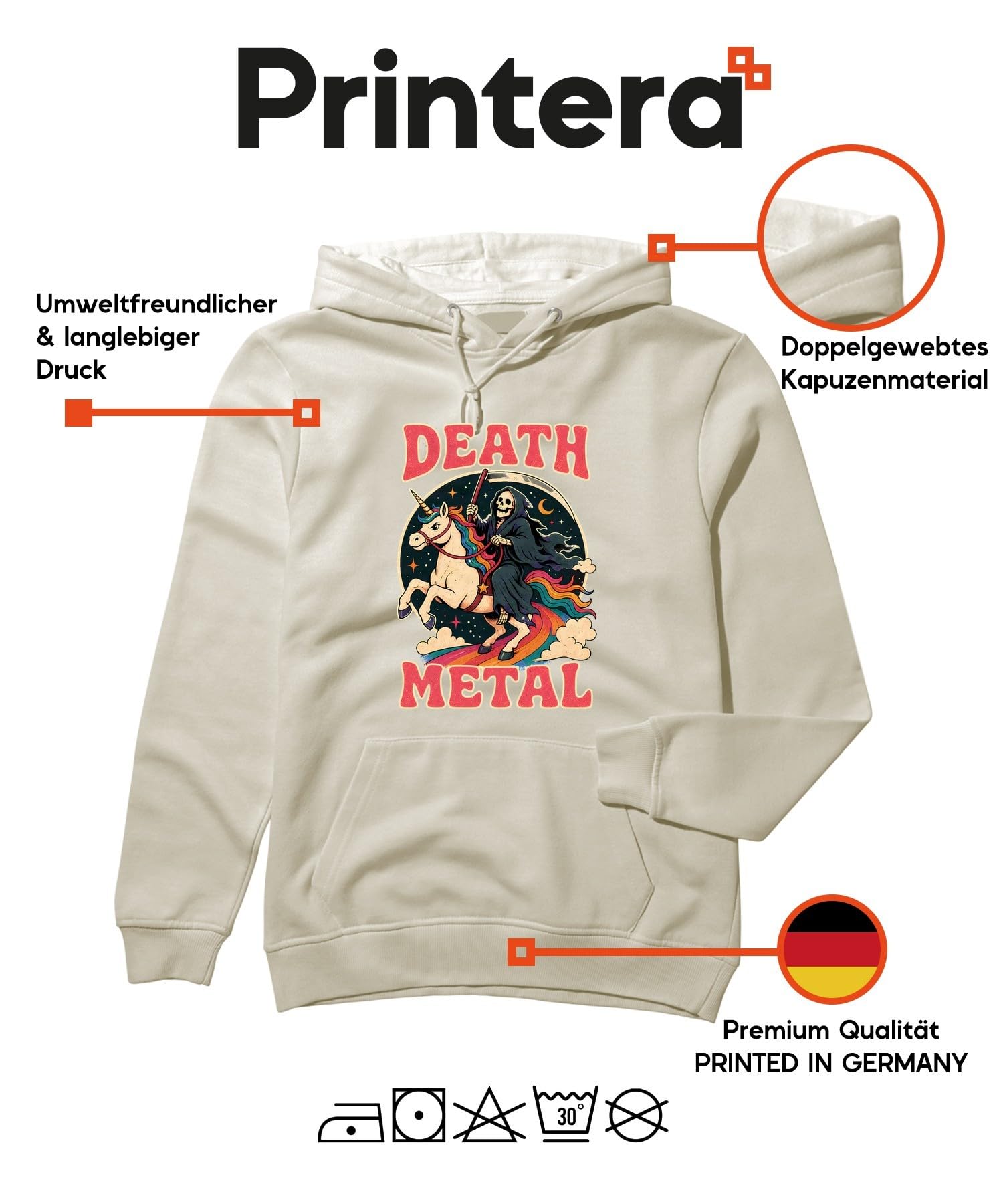 Death Metal Reaper - Felpa con cappuccio con unicorno