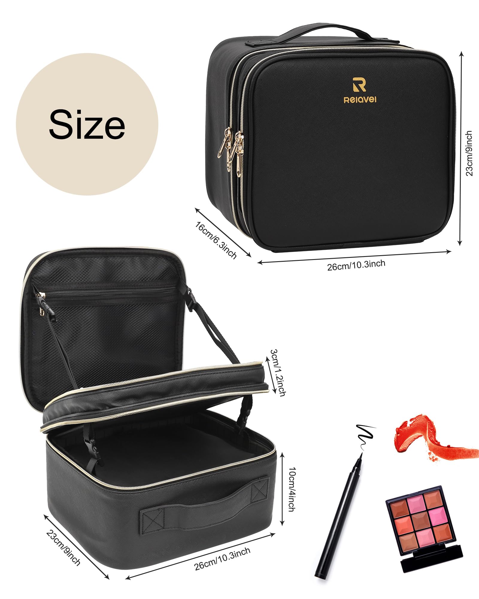 Chomeiu Makeup Bag with LED Mirror, Adjustable Dividers and Brush Holder