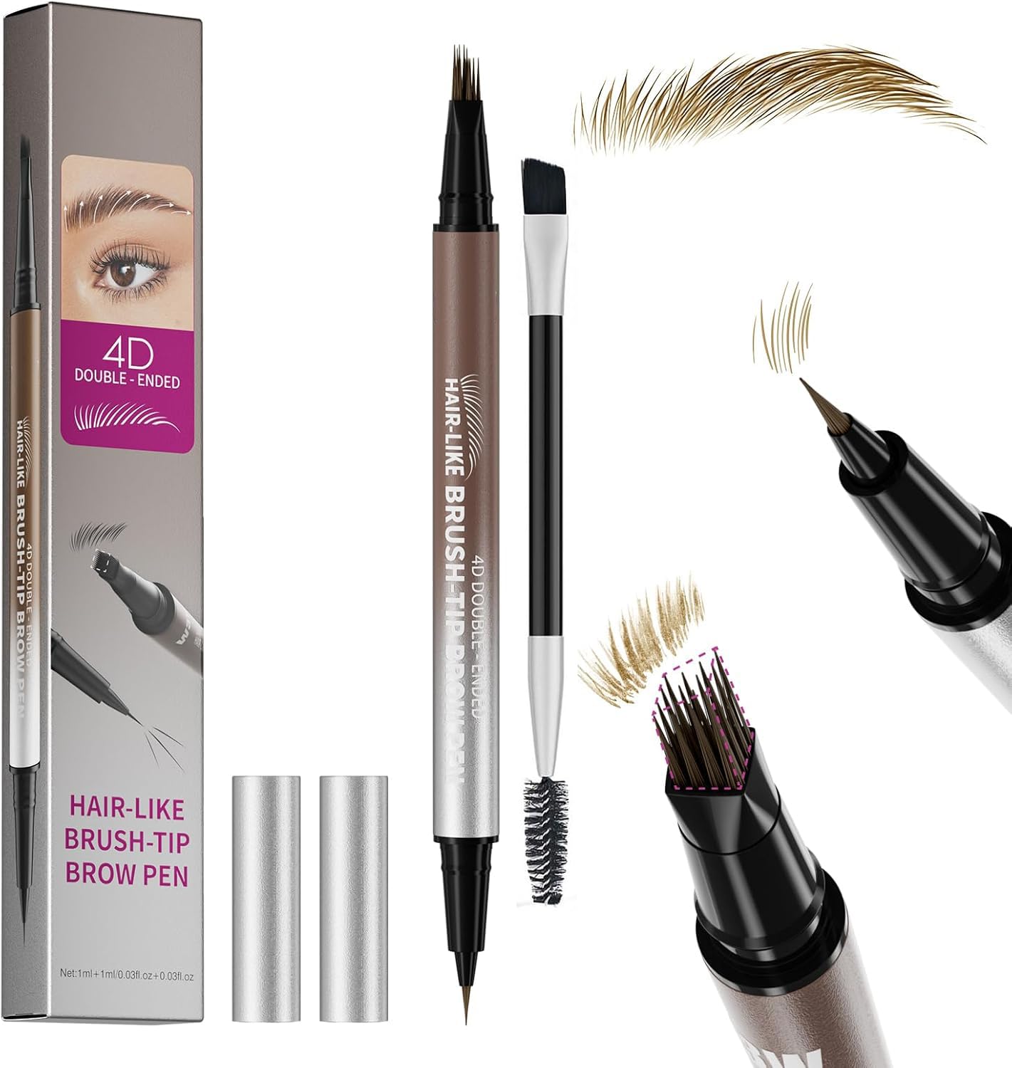 Eyebrow Pencil,2-in-1 Micro Dual Ended Eye Brow Pencil,4D Angled Square Tip Ultra-Fine Tip,Wild Nature Hair-Like Eyebrow (Light Brown) - 2