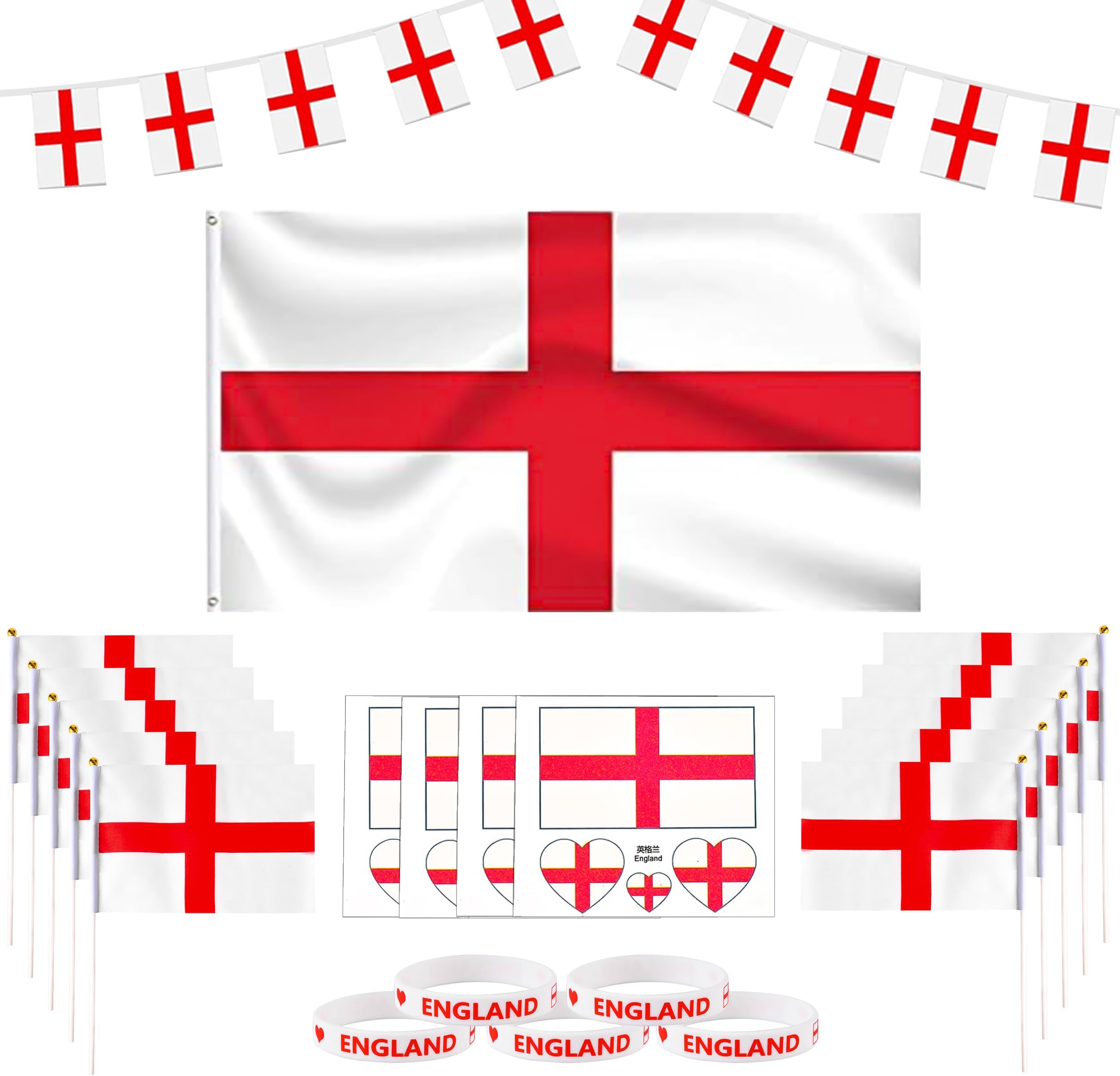 St George's Day Decorations England Flag 3ft x 5ft England Flags Bunting St Georges Flag Bunting Flags Football Bunting England Bracelets England Flag Bunting St Georges Party Decorations