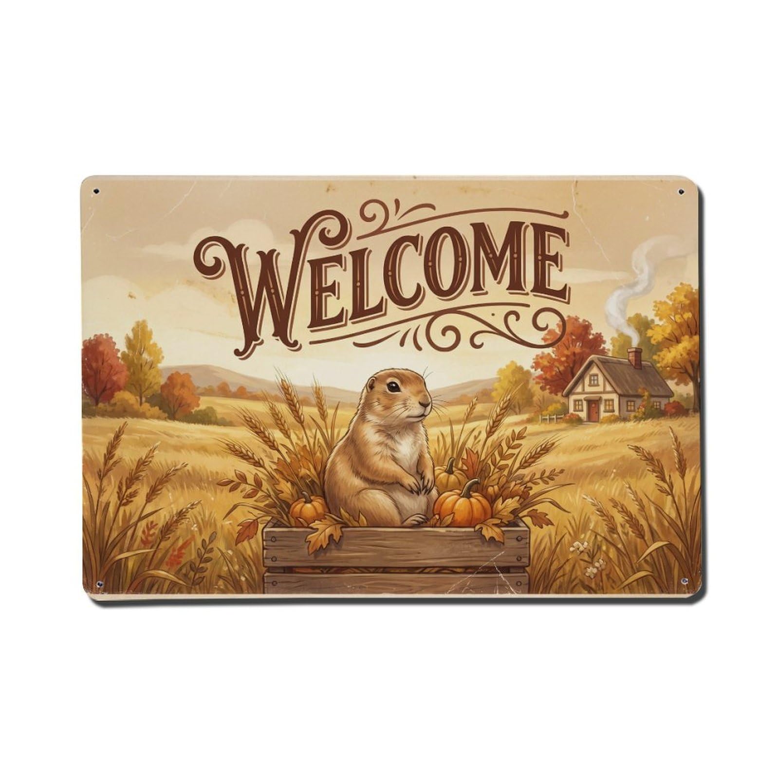 Vintage Welcome Prairie Dog Peaceful Place Metal Tin Sign