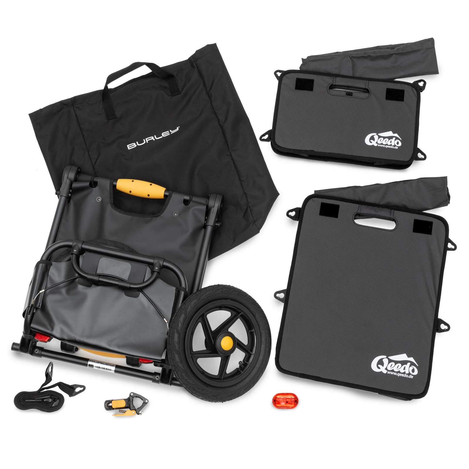 qeedo Travoy Fahrrad Lastenanhänger (2020) Set mit Qeedo Faltboxen - Black