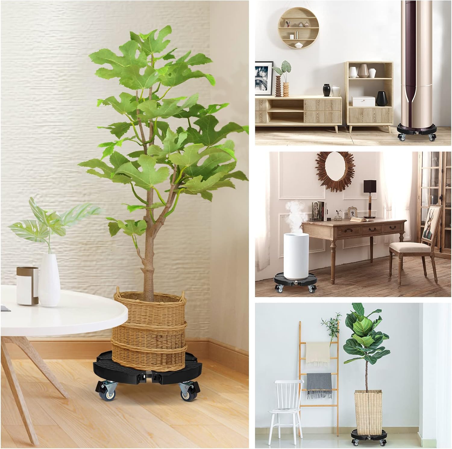 2 Pack Rolling Plant Stand with Wheels,15-21’’Adjustable Heavy Duty Plant Caddy with Wheels for Indoor Outdoor Planter Dolly Lockable