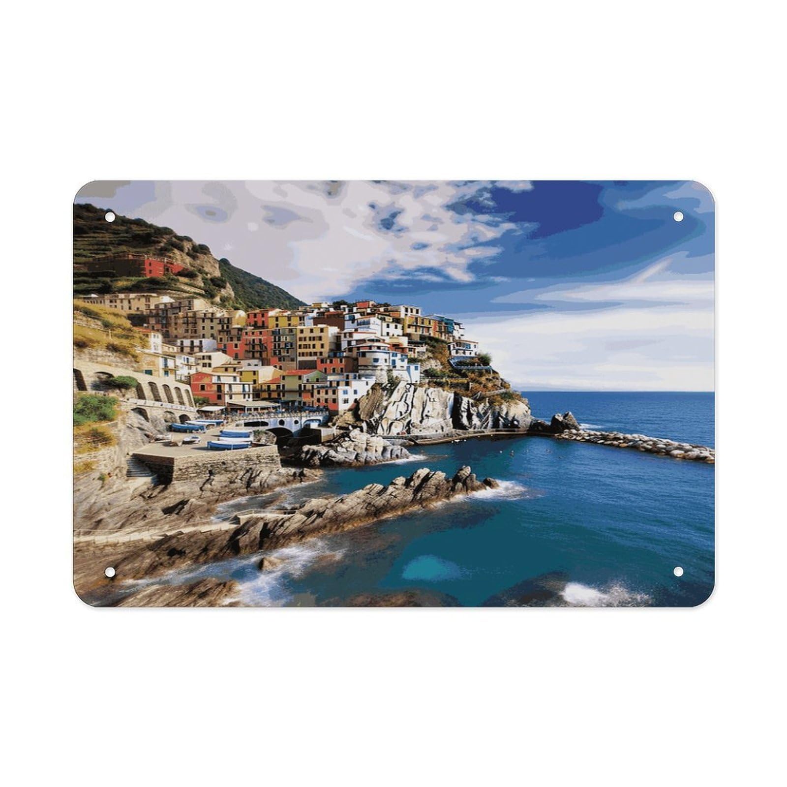 Fekiloot Style Cinque Terre Scenery Metal Signs Wall Art Tin Sign
