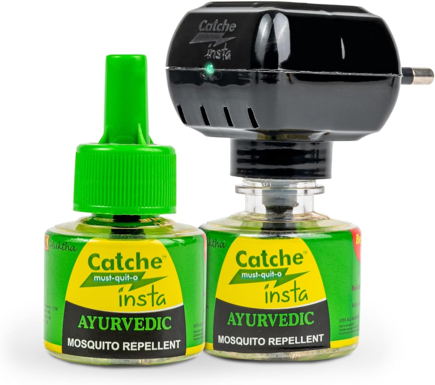 Catche Insta Mosquito Vaporizer - Ayurvedic Mosquito Repellent | 1 Machine + 2 Refills (45ml Each)