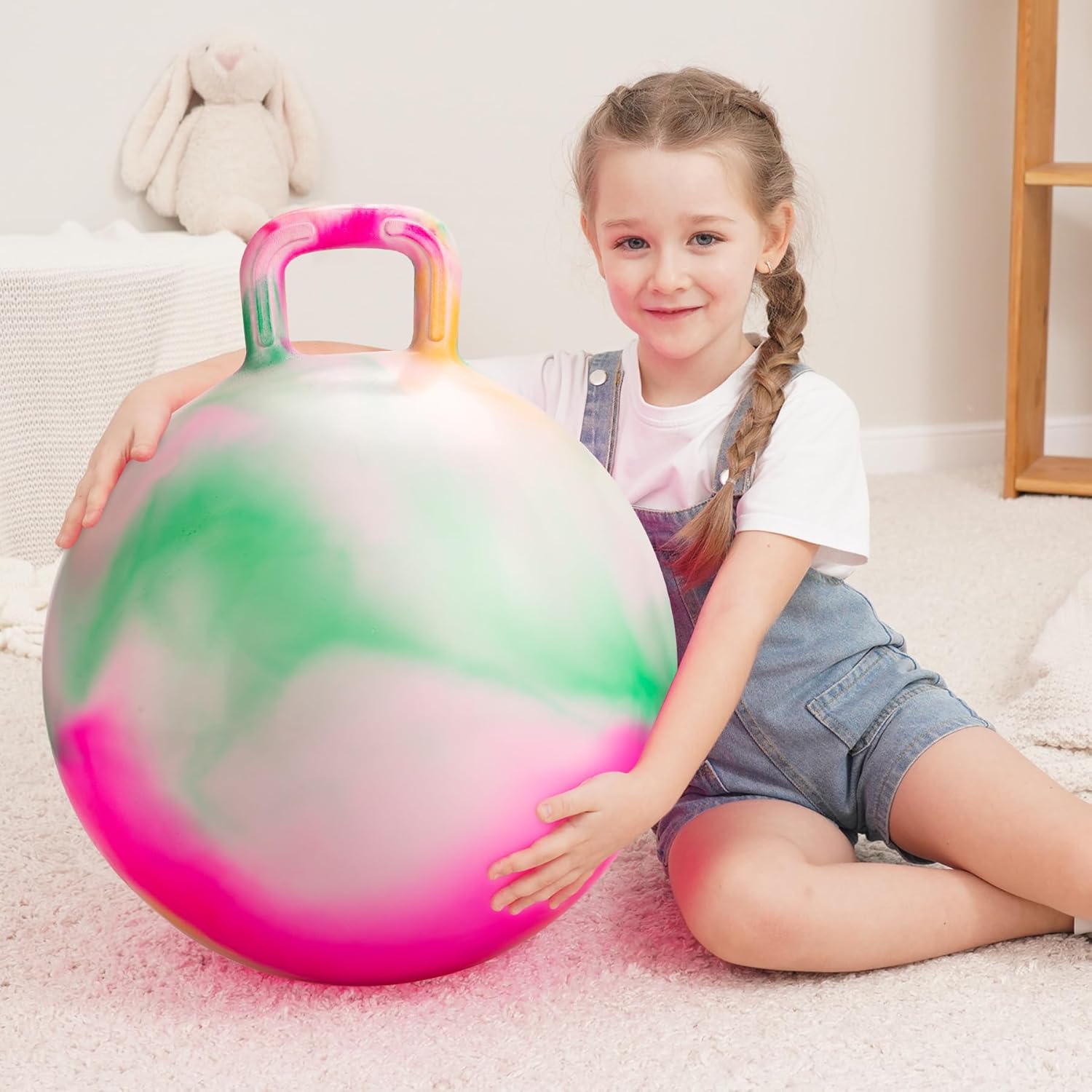 ZOOJOY Clouds Hopper Ball, Hopping Toys for Kids, 22 Inch Bouncy Ball with Handle for Boys Girls Aged 10+, Inflatable Clouds Bounce Hopper Toy with Pump