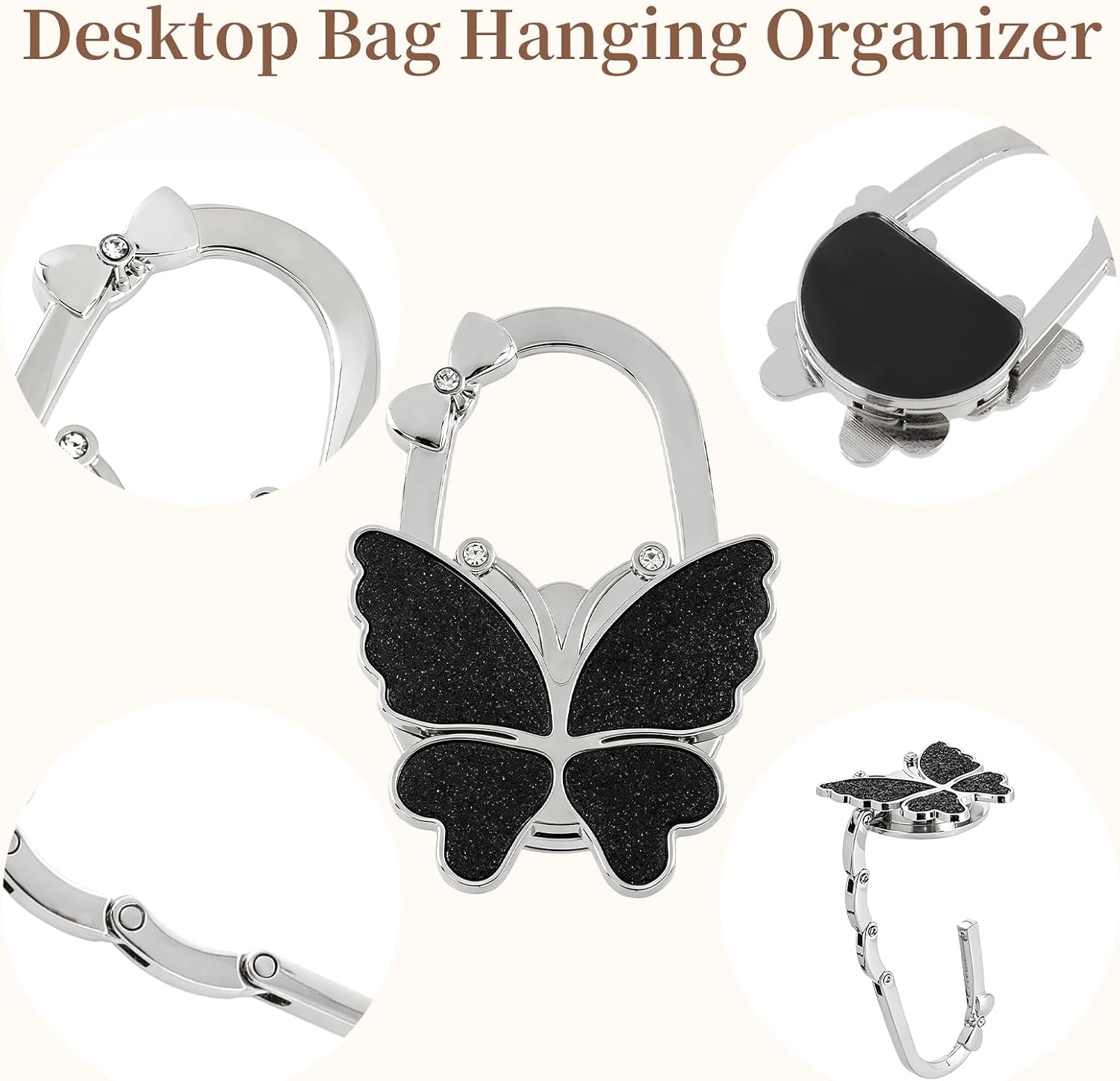 Dnyta Butterfly Foldable Purse Hanger Decorative Bag Hook, Black Frosted image 2