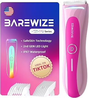 BAREWIZE Bikini Trimmer for Women, Electric Shaver for Women | LED Light, IPX7 Waterproof, USB-C Rechargeable, Ceramic Blade | Electric Razors for Women, Pubic Hair Trimmer Women (Petal Bonbon)