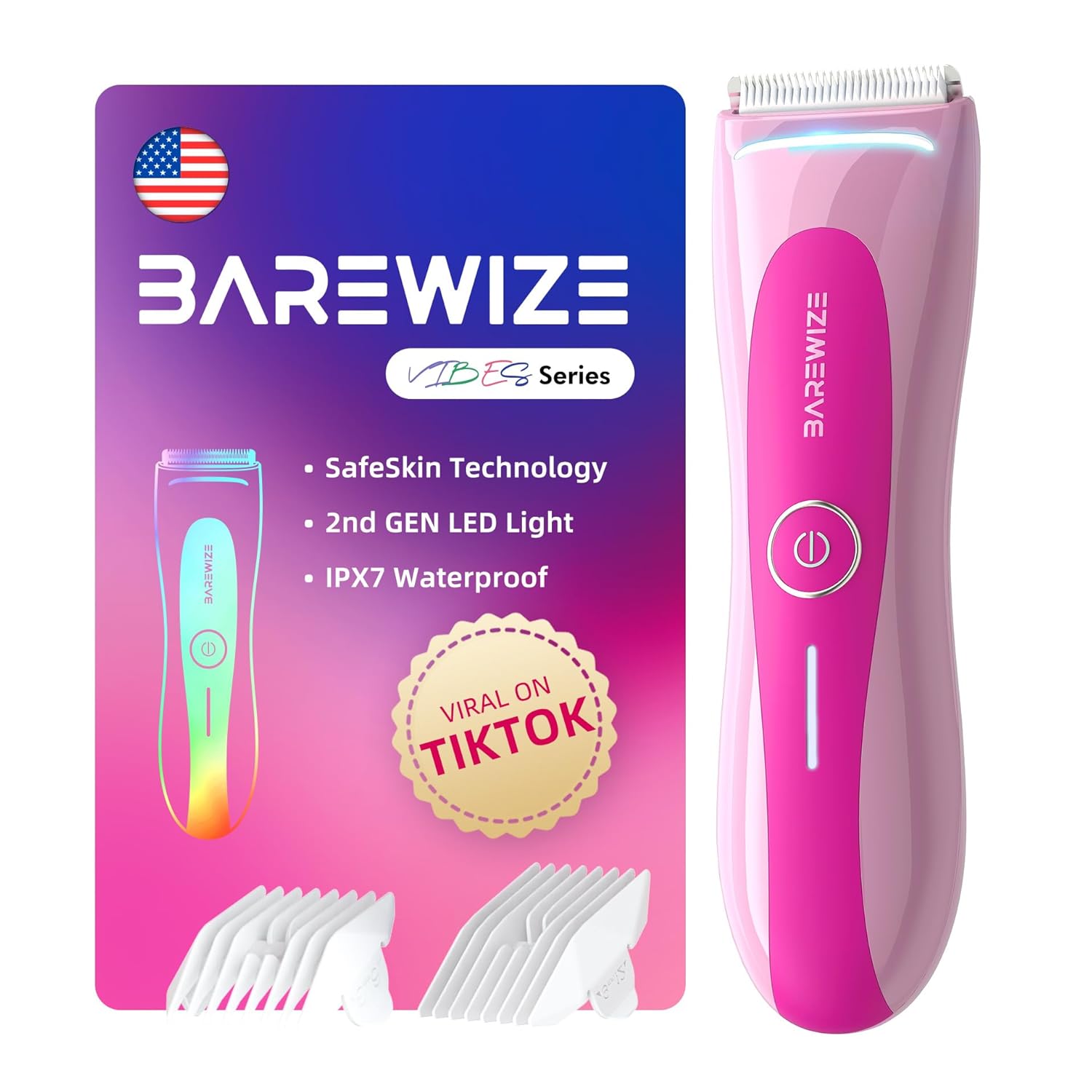 Bikini Trimmer for Women, Electric Shaver for Women | LED Light, IPX7 Waterproof, USB-C Rechargeable, Ceramic Blade | Electric Razors for Women, Pubic Hair Trimmer Women (Petal Bonbon)