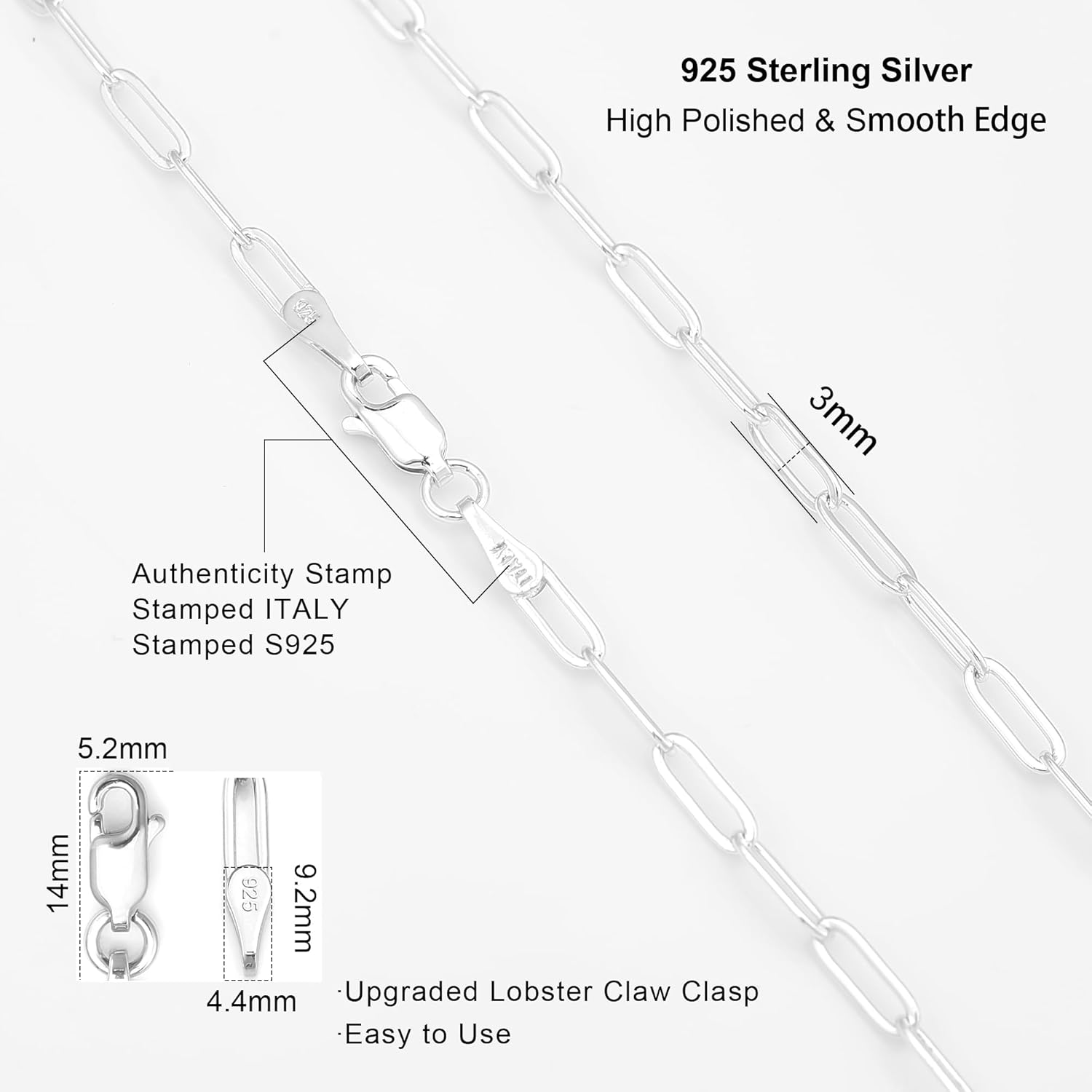 925 Sterling Silver Paperclip Lobster Clasp Chain 3mm 4mm 5mm 6mm 7mm Necklace for Women Men Diamond Cut Silver Necklace Chain 16-30 Inches - Image 5
