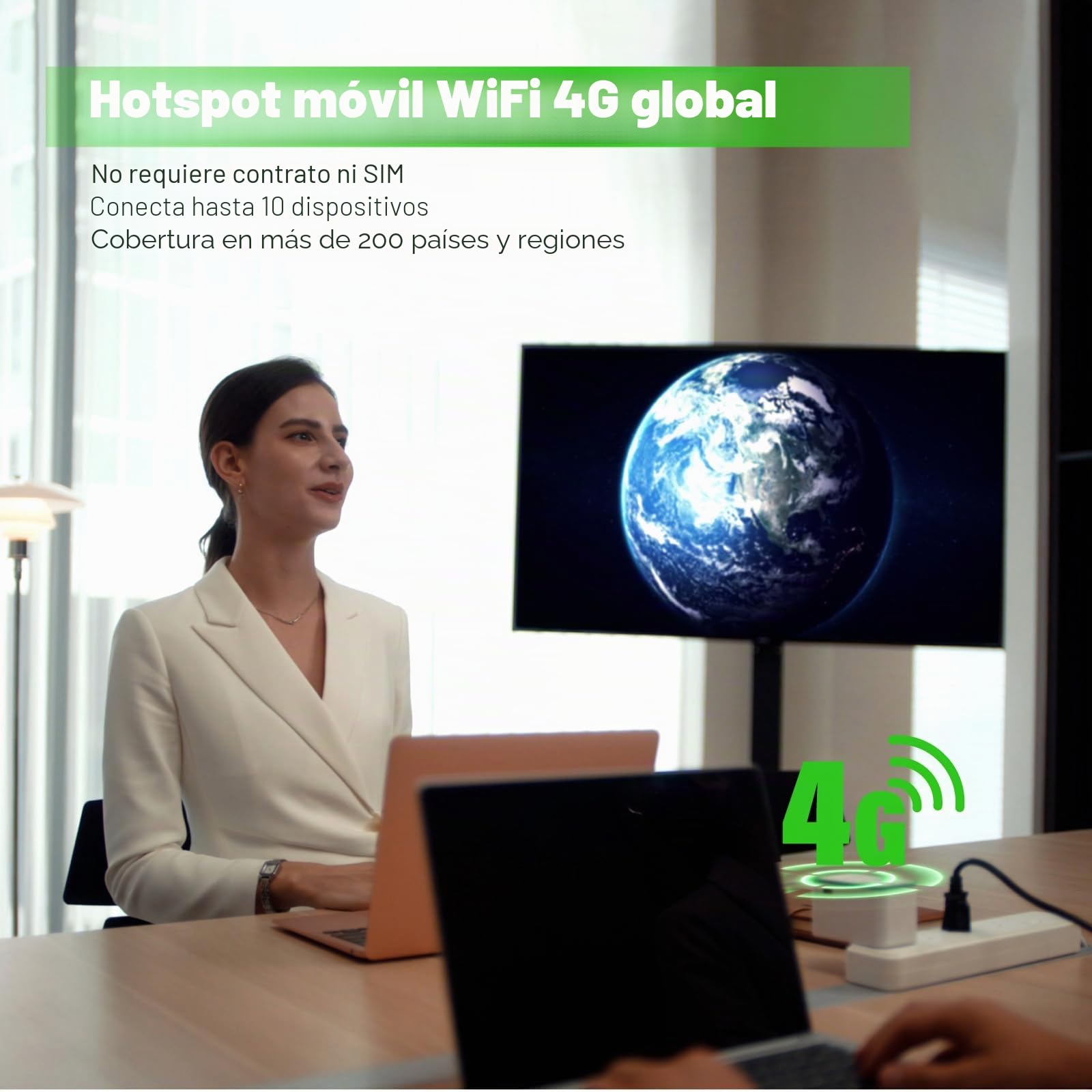 GlocalMe RoamPlug Adaptador Enchufe Universal, Hotspot Móvil 4G WiFi con 8GB de Datos Locales, Adaptador Todo en Uno Internacional con 4 Puertos USB y Salida Máxima de 70W, Viaja a la UE, UK y AUS