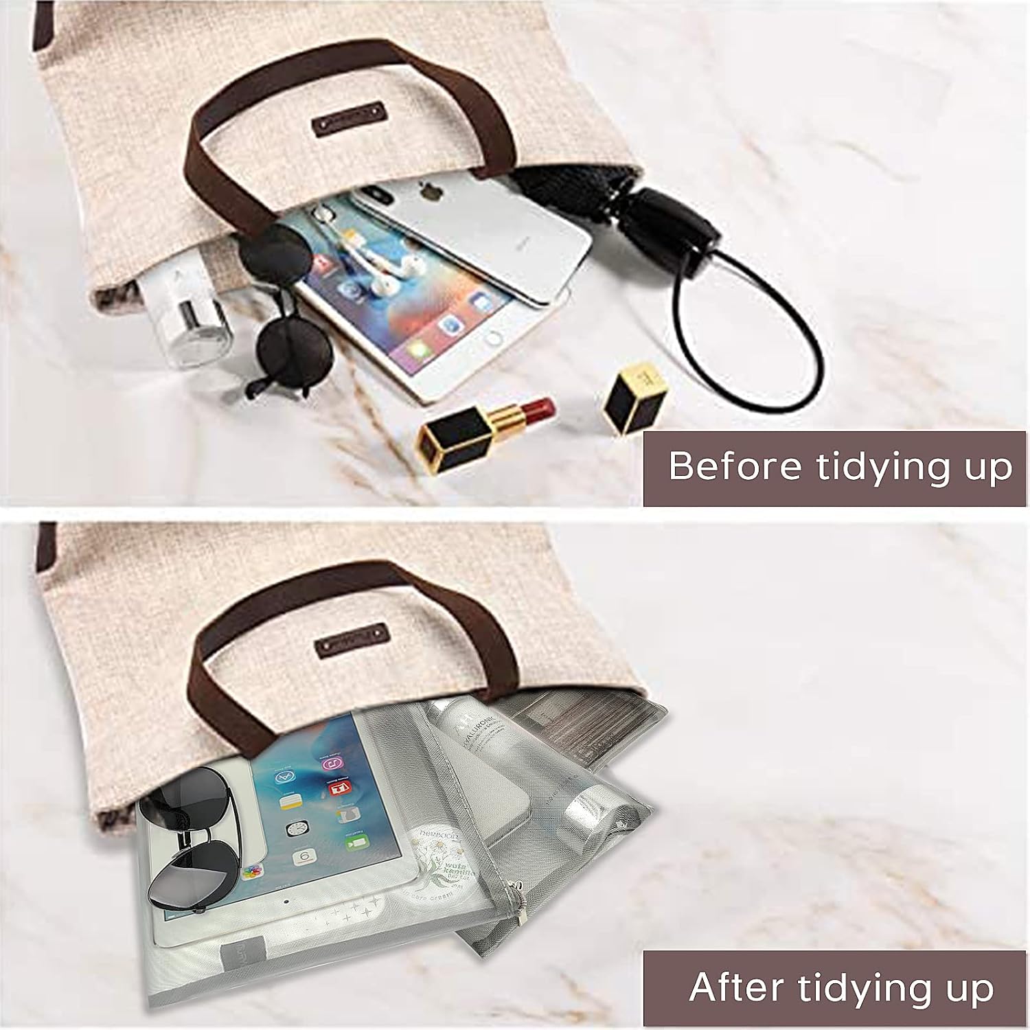  Mesh Pouch, Make up Bag with Zipper Cosmetic Organizer Pouch for Daily or Travel to Keep Small Items, 4 PCS Grey thumbnail