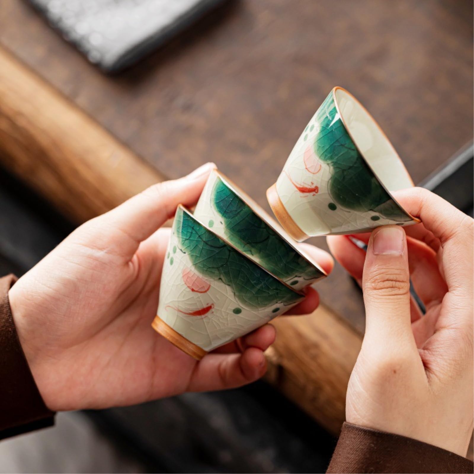 Ceramiczna filiżanka do herbaty w stylu chińskim domowa herbata kungfu - podkładka pod kubek do herbaty Geyao (zielona) * 3-55 ml