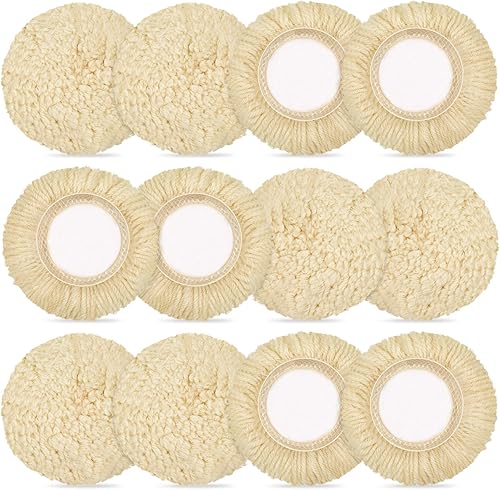 12 almohadillas de pulido de 3 pulgadas, kit de almohadillas de pulido de lana, almohadillas de pulido de gancho para taladro, almohadilla de corte