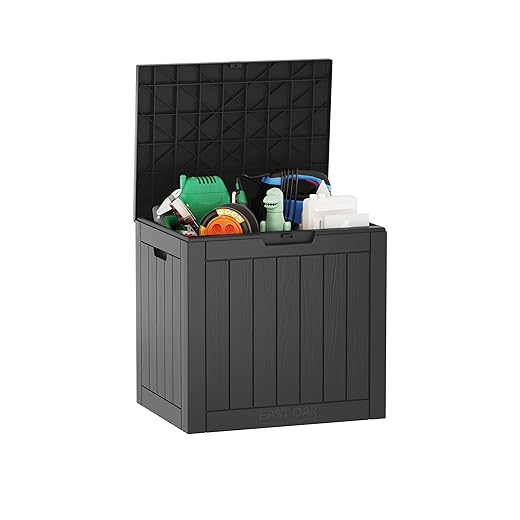 EAST OAK Outdoor Storage Box, 31 Gallon Deck Box, Waterproof Resin Storage Bin for Patio Cushions, Gardening Tools, Accessories, Lockable, UV Resistant, Black