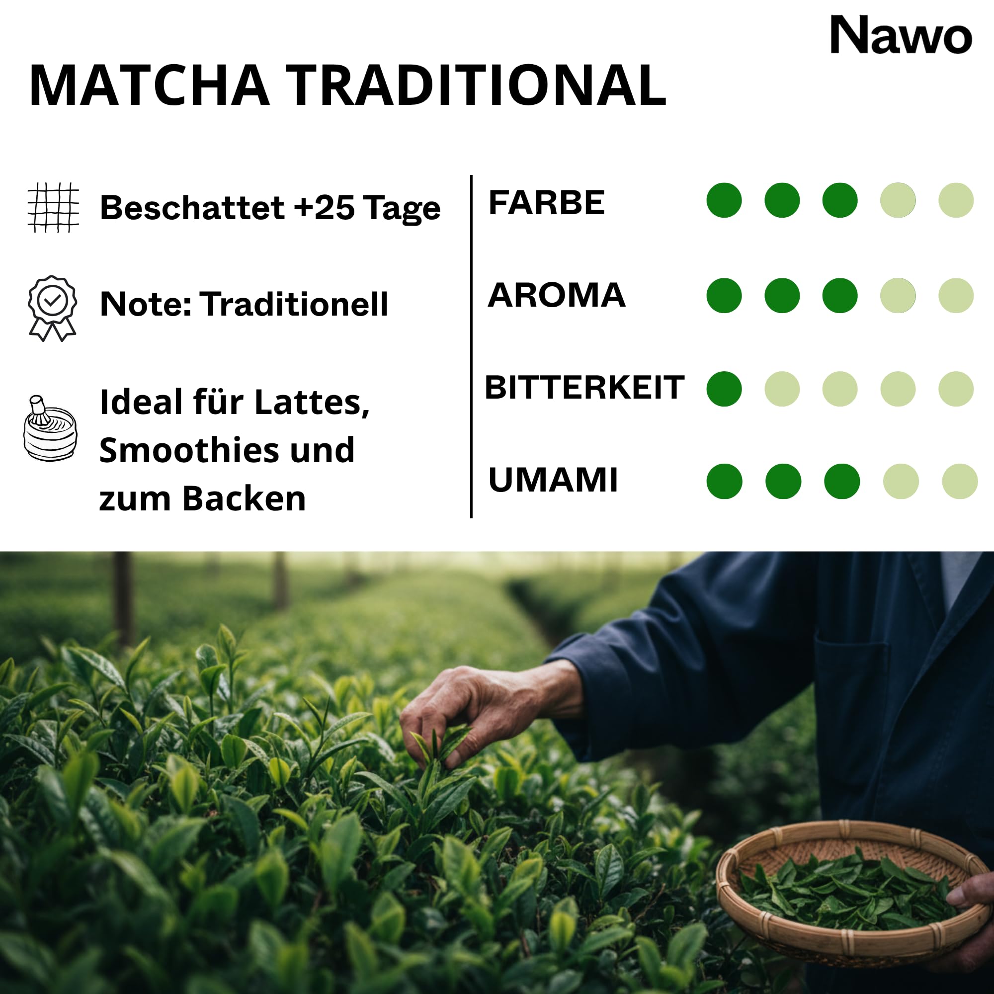 Bio Matcha Tee für Baristas – 250 g, 500 g & 1 kg – 100% natürliches Grüntee-Pulver, ideal für Matcha Latte, ohne Zuckerzusatz & Konservierungsstoffe, für Cafés – NAWO® Routines (1kg)