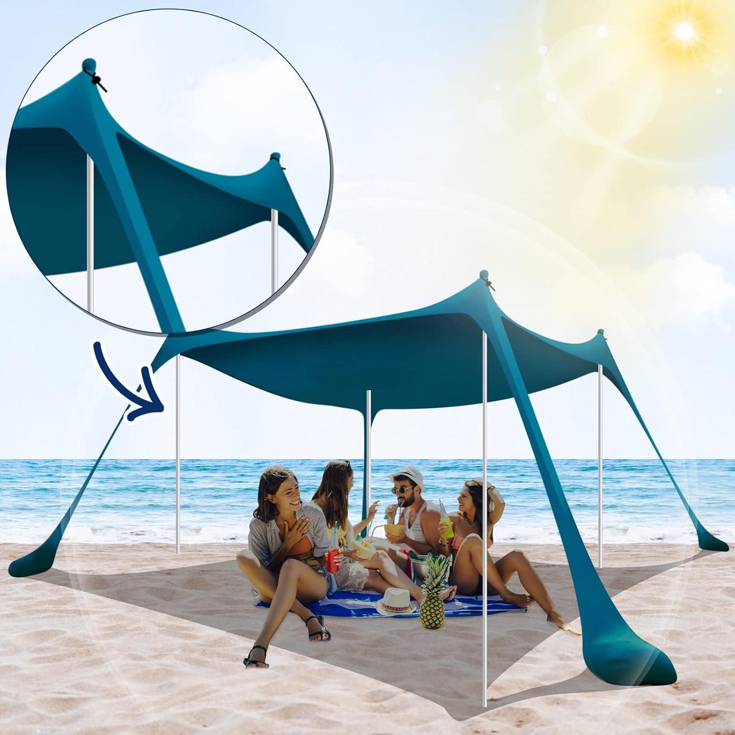 4 Packs Tent Poles Replacement, Canopy Extra Poles for Beach Accessories 6.6 Feet Beach Tent for Parties, Camping, Fishing