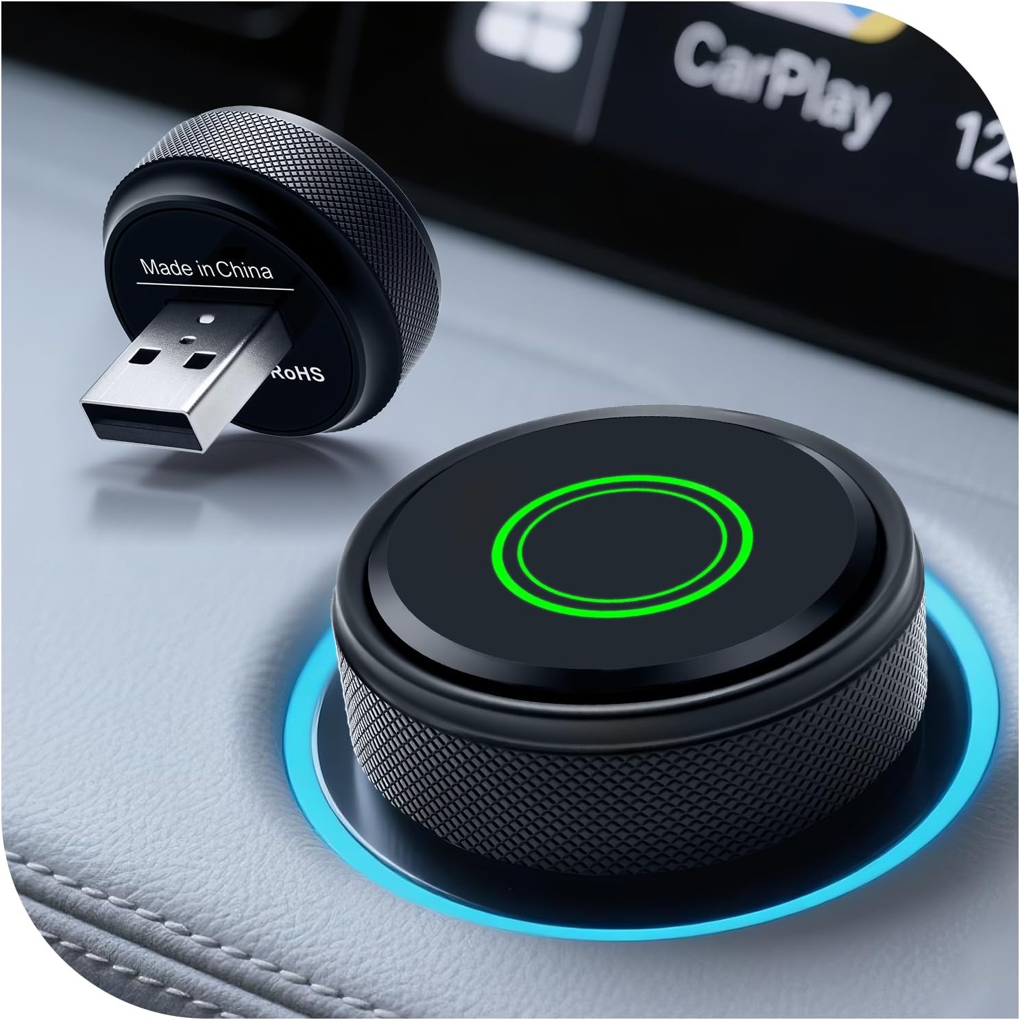 Wireless CarPlay Adapter for iPhone 1PC Black Round, Upgraded Wired to Wireless Car Play Adapter Fast Reconnect No Latency, Gifts for Drivers