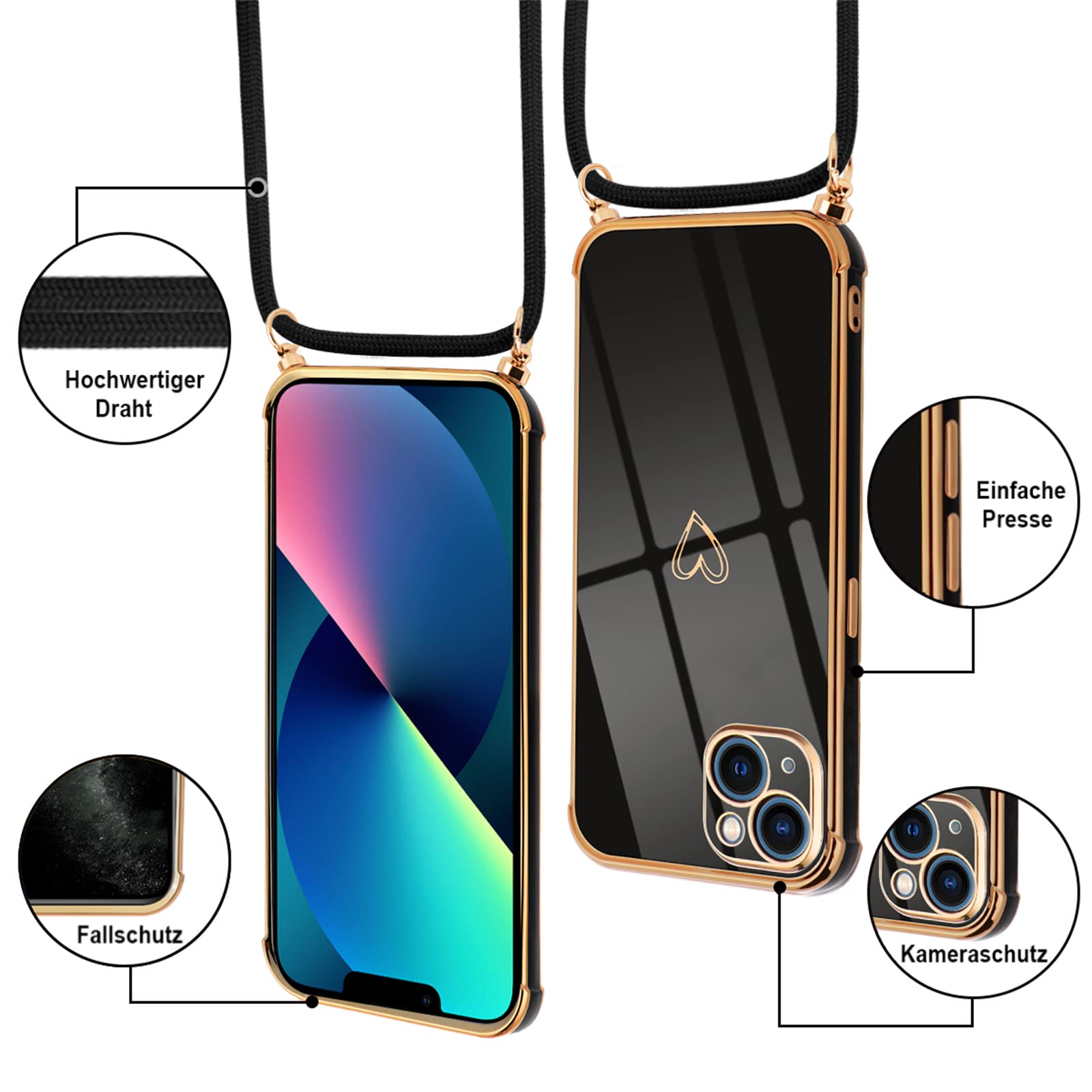 Coque Iphone 16 Pro Max Avec Cordon Xylota Coque Avec Cordon Pour IPhone 11 6,1, Etui Avec Collier Ru00e9glable Laniere Tour De Cou Laniu00e8re Corde Lanyard, Transparente Silicone Souple TPU + PC