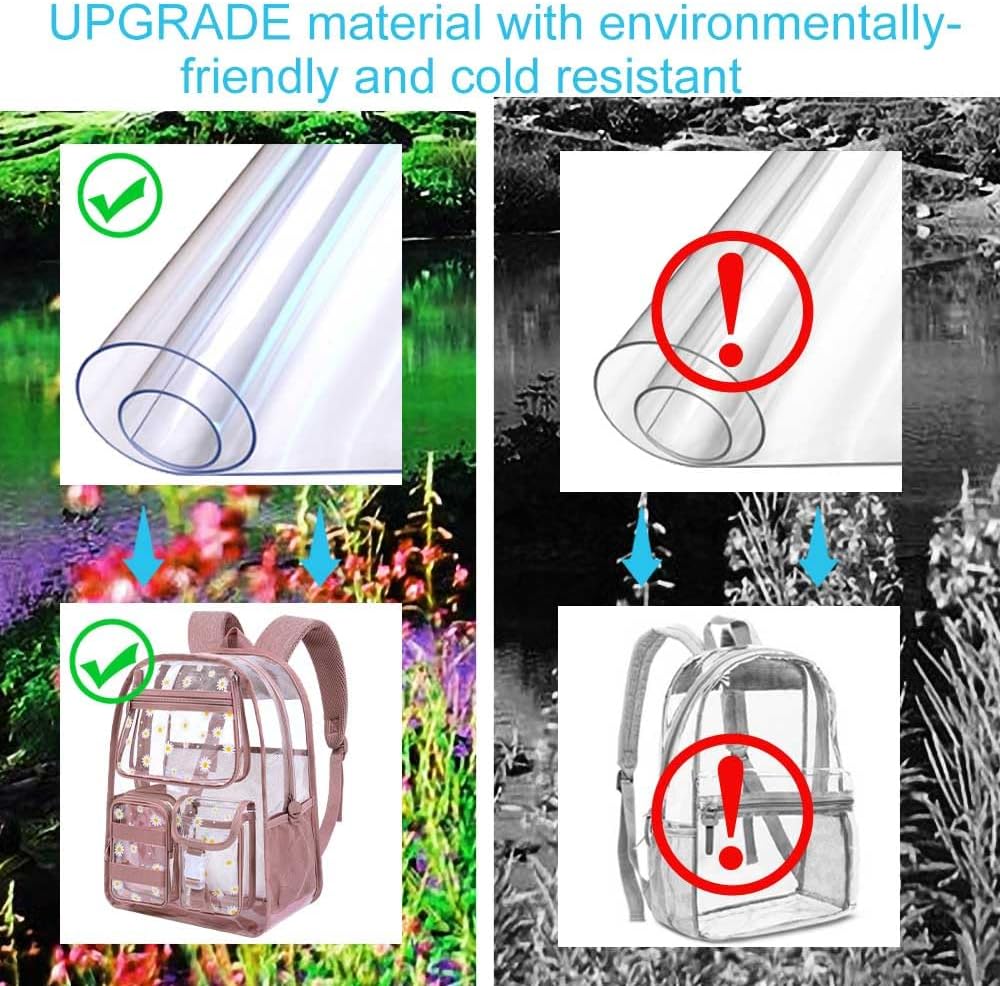 CCJPX 3Pcs Clear Backpack for Girls, School Transparent Bookbag, Heavy Duty See Through Backpacks for Teens Elementary