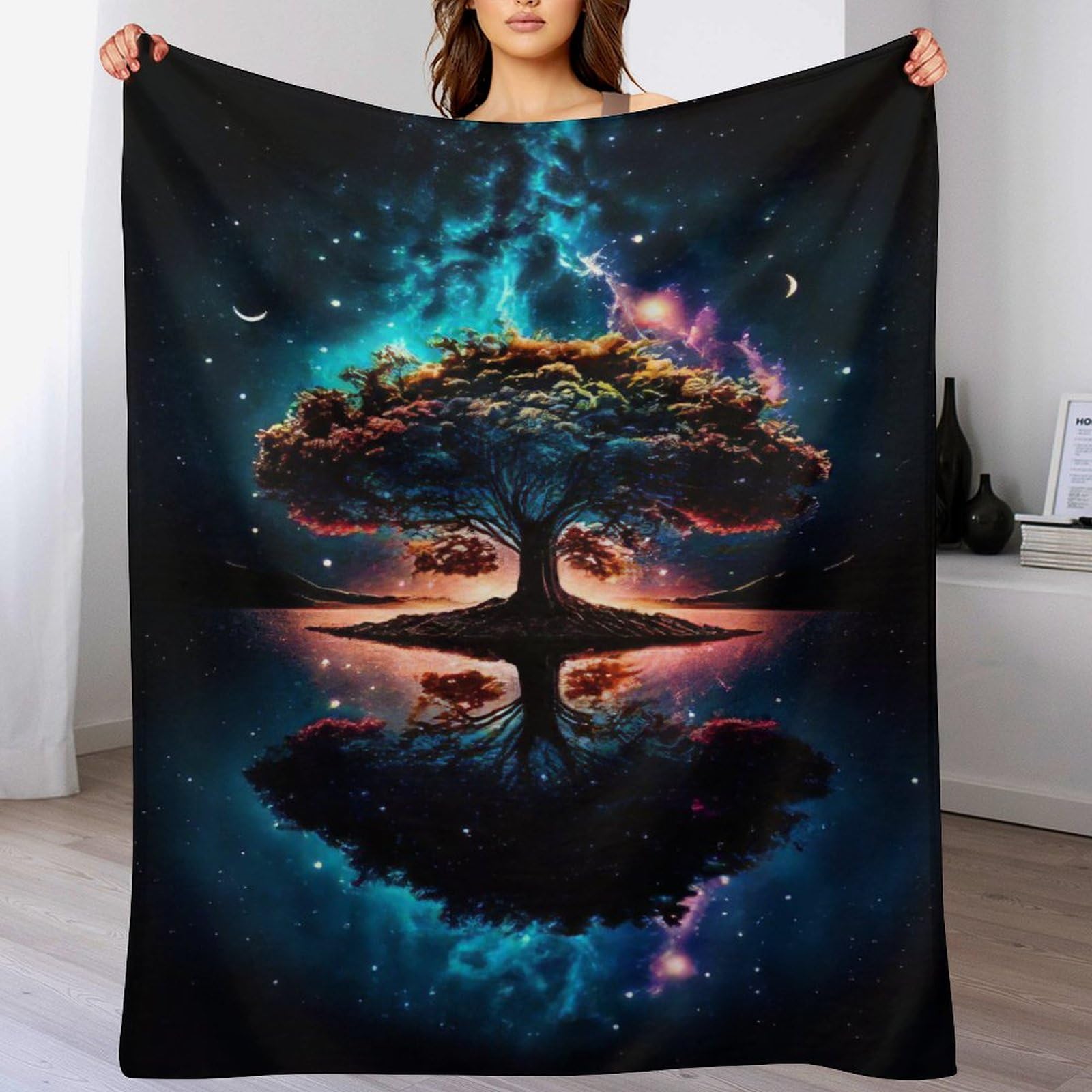 Couverture moelleuse flannel arbre de vie pour éliminer la fraîcheur du soir