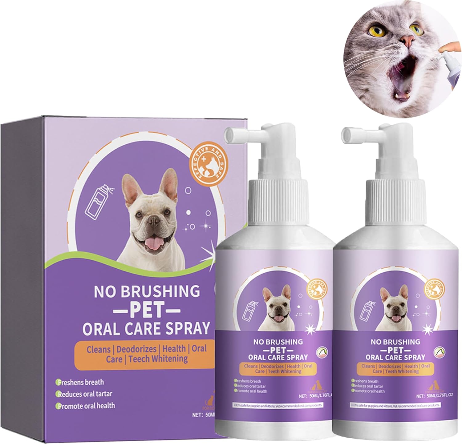 Teeth Cleaning Spray for Dogs & Cats – 2pcs Dog Teeth Cleaning – dog breath Spray – Dog and Cat Natural Breath Freshener – Get rid of Bad Breath – Relieve Teeth and Gums and Other Discomforts