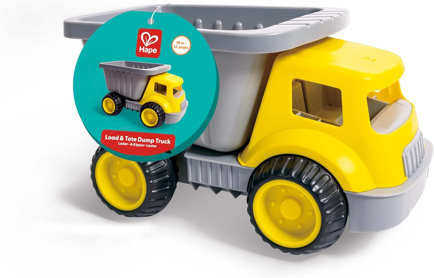 Hape Load & Tote 14.4" Dump Truck| Outdoor & Indoor Vehicle Beach Sand Toy for Toddlers 18M+