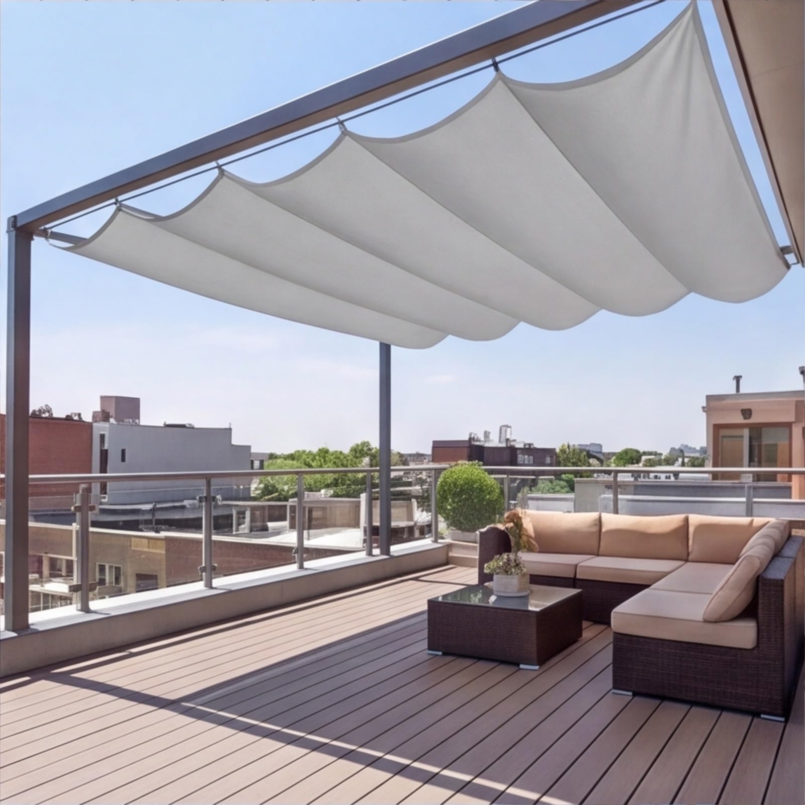 Wysuwana żagiel zacieniający 240 x 360 cm pergola regulowana ochrona przed promieniowaniem UV łatwa do zawieszenia teleskopowa fala żagiel zacieniający do ogrodu ganek na patio grill na patio