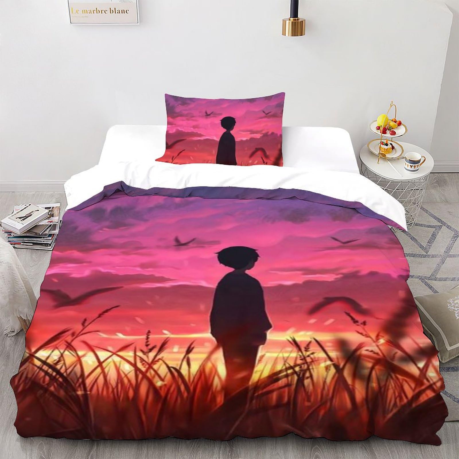 Housse de couette single enfant silhouette 3D microfibre avec taie d'oreiller 135x200cm