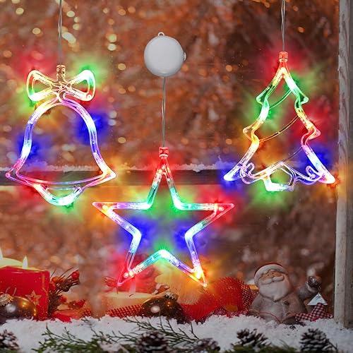 Miniatura 1 de 3 luces de decoración de Navidad, luces de ventana de Navidad, funciona con pilas, luces colgantes para árbol de Navidad, cascabel y forma de