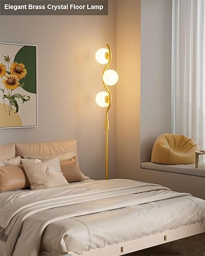 Miniatura 7 de Lámparas de pie doradas regulables de 60 pulgadas, lámpara de pie moderna de cristal de hielo con bombillas G9 de 3000 K incluidas, lámpara de pie